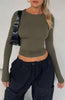 Slim Fit Long Sleeve Crop Crewneck Tee Shirt