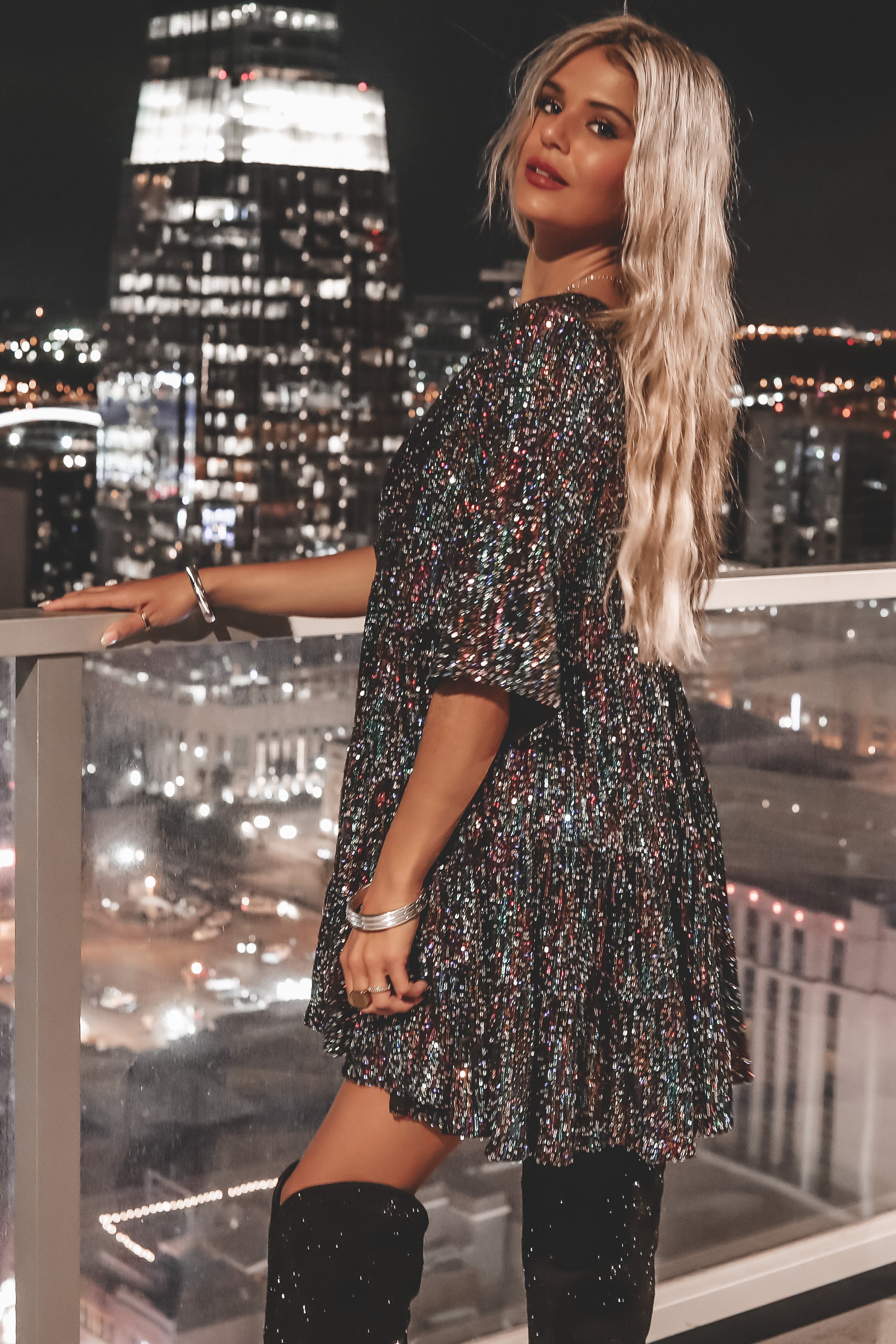 My Queen Sequin Baby Doll Dress