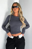 Slim Fit Long Sleeve Crop Crewneck Tee Shirt
