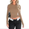 Slim Fit Long Sleeve Crop Crewneck Tee Shirt