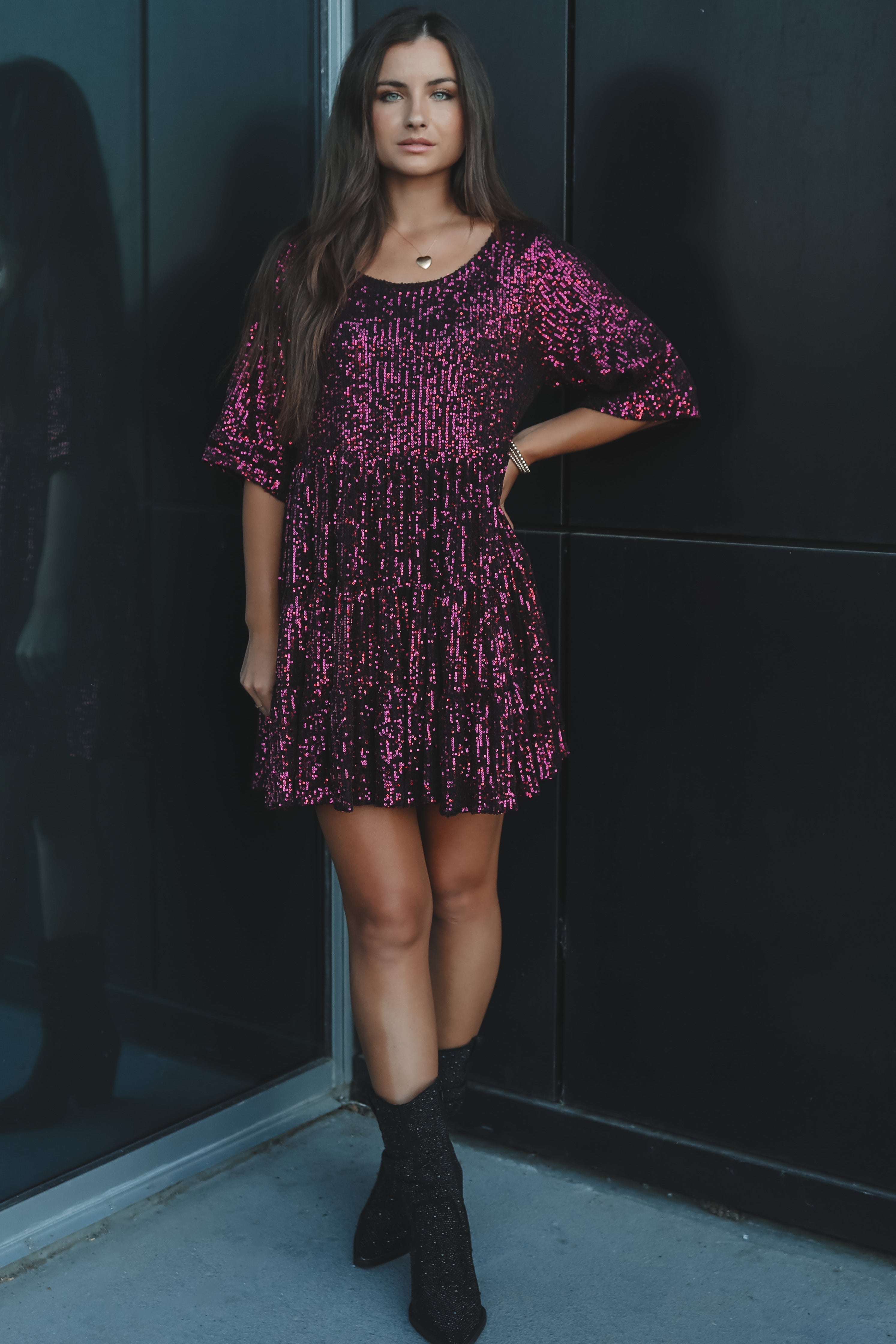 My Queen Sequin Baby Doll Dress