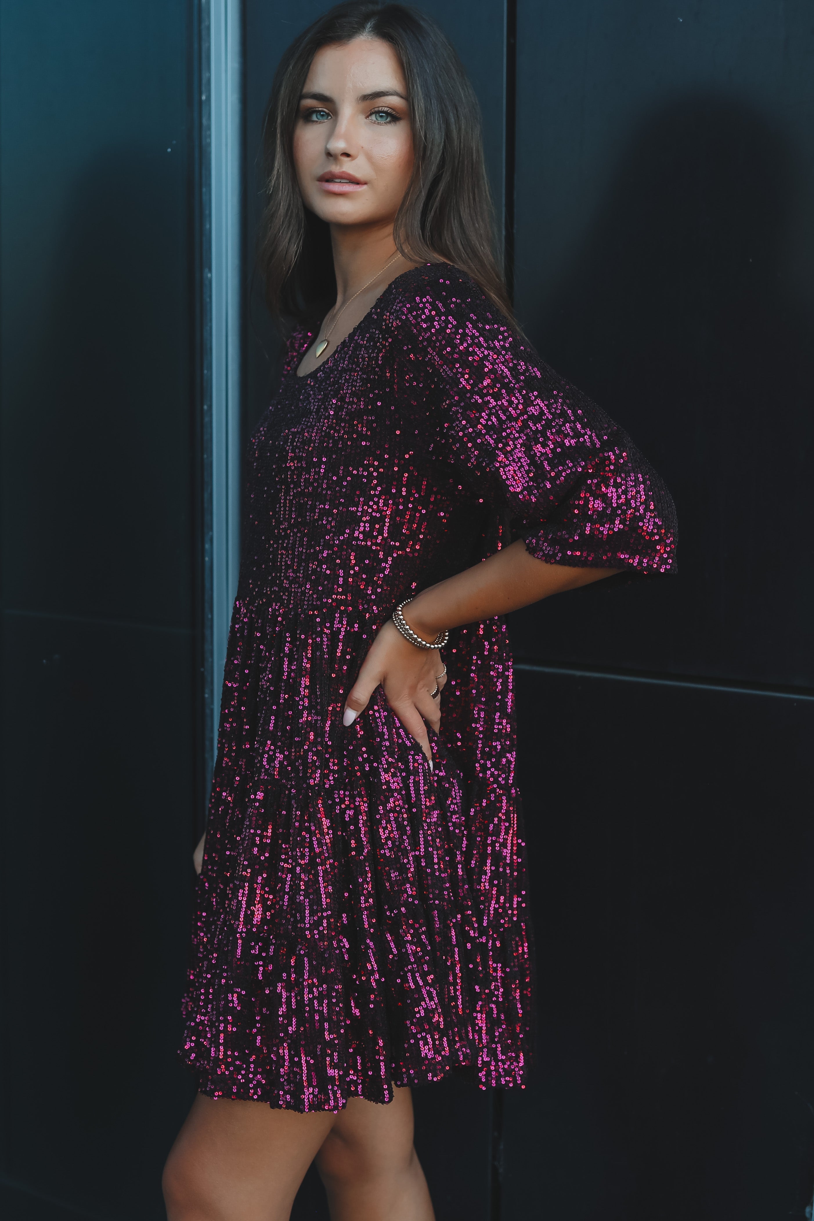 My Queen Sequin Baby Doll Dress