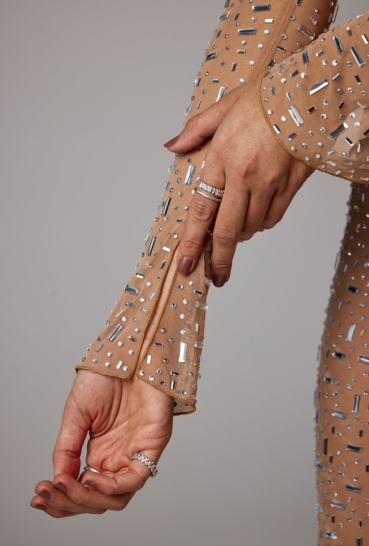 Sheer Long Sleeve Almond Mylk Gown