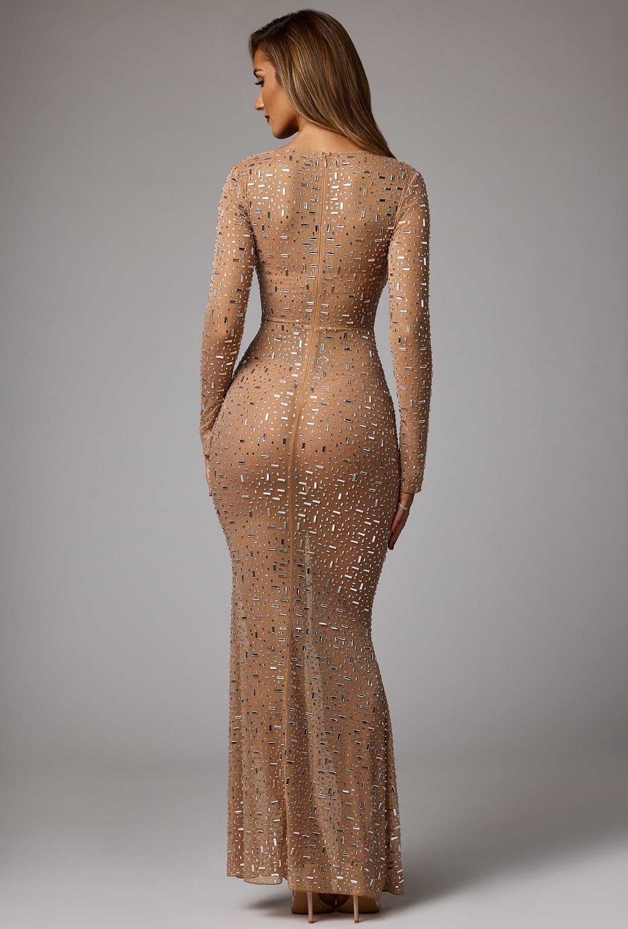 Sheer Long Sleeve Almond Mylk Gown