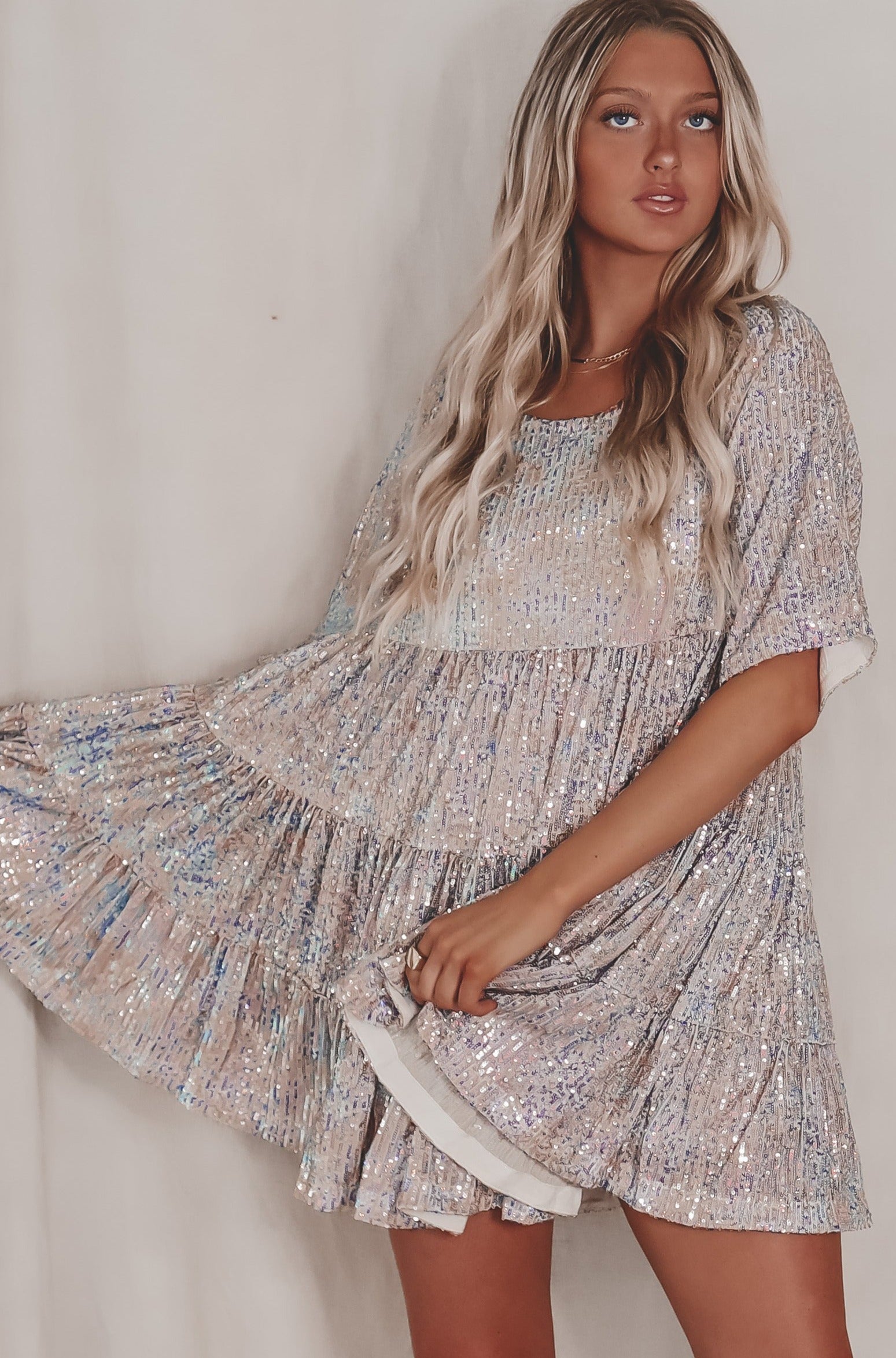 My Queen Sequin Baby Doll Dress