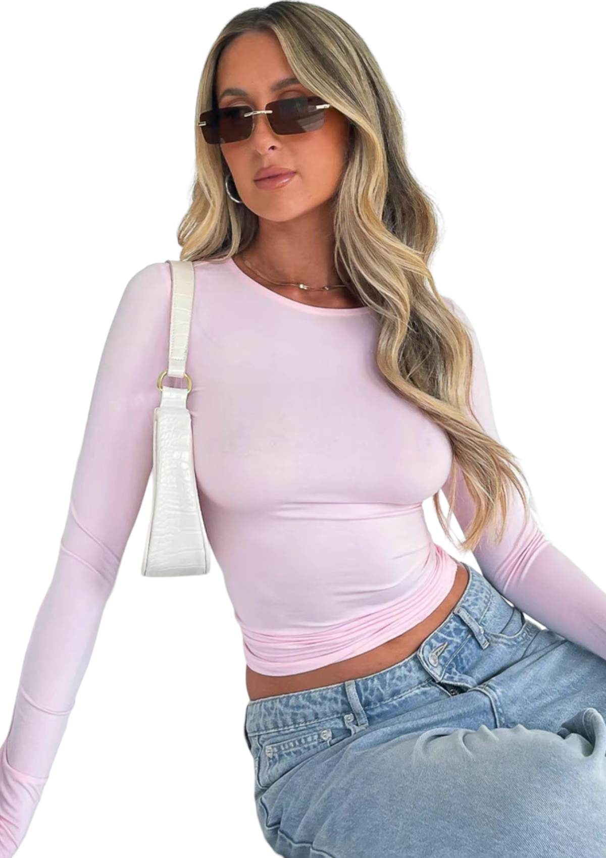 Slim Fit Long Sleeve Crop Crewneck Tee Shirt
