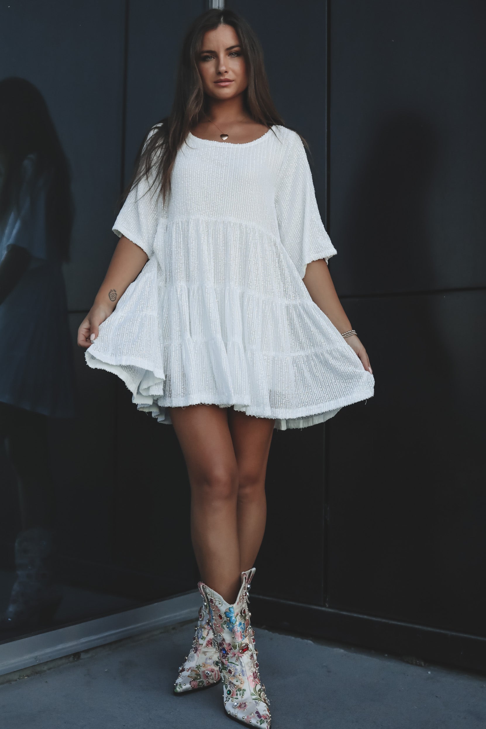 My Queen Sequin Baby Doll Dress