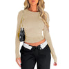 Slim Fit Long Sleeve Crop Crewneck Tee Shirt